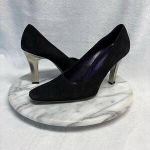 Vintage Ralph Lauren Collection Purple Label Black Suede Silver Heel Woman's 6